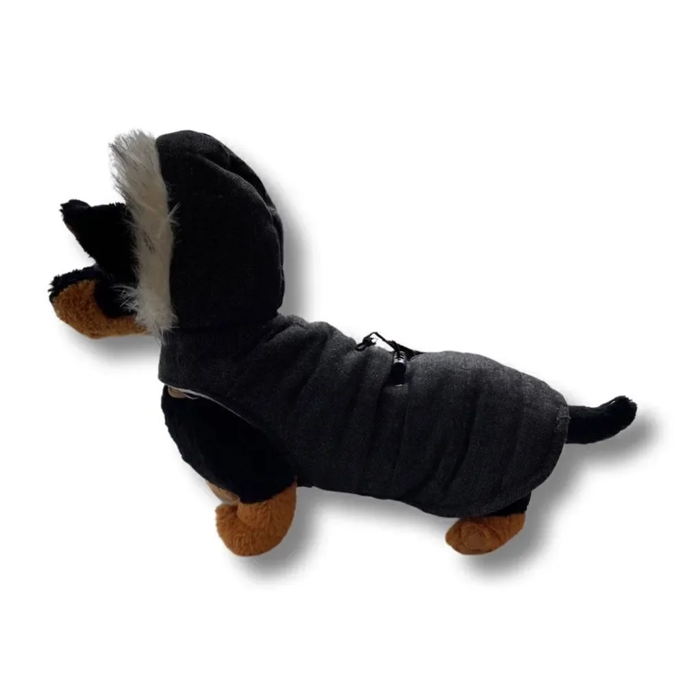 Dog Puffer Gray Tweed Cinched Waist with Fur Trimmed Hood • Size Small • NWT